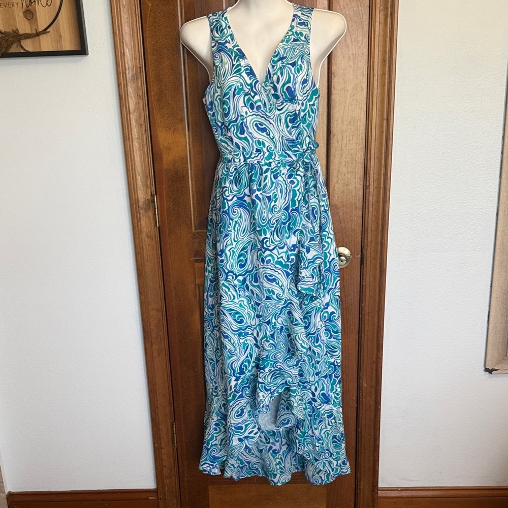 VENUS Swirl Print Maxi Dress in Blue and White